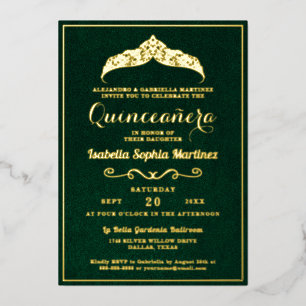 Invitation En Aluminium Elégant Emerald Green Quinceañera 15e anniversaire