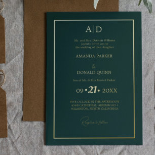 Invitation En Aluminium Élégant et romantique Emerald Green Mariage