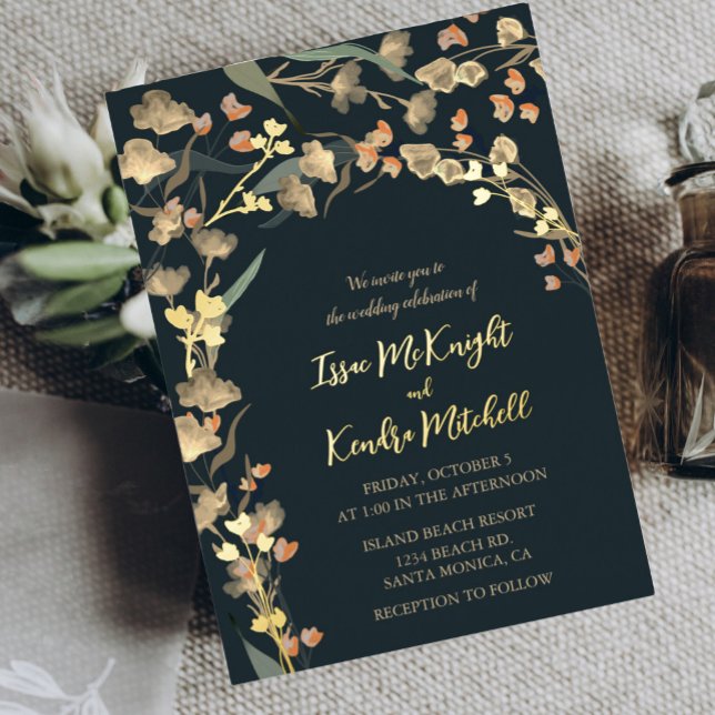 Invitation En Aluminium Elégant Fleur sauvage de la marine Beige Mariage b (Créateur téléchargé)
