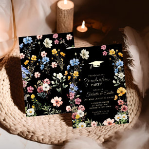 Invitation En Aluminium Élégant Fleur sauvage Meadow Garden Twin Graduatio