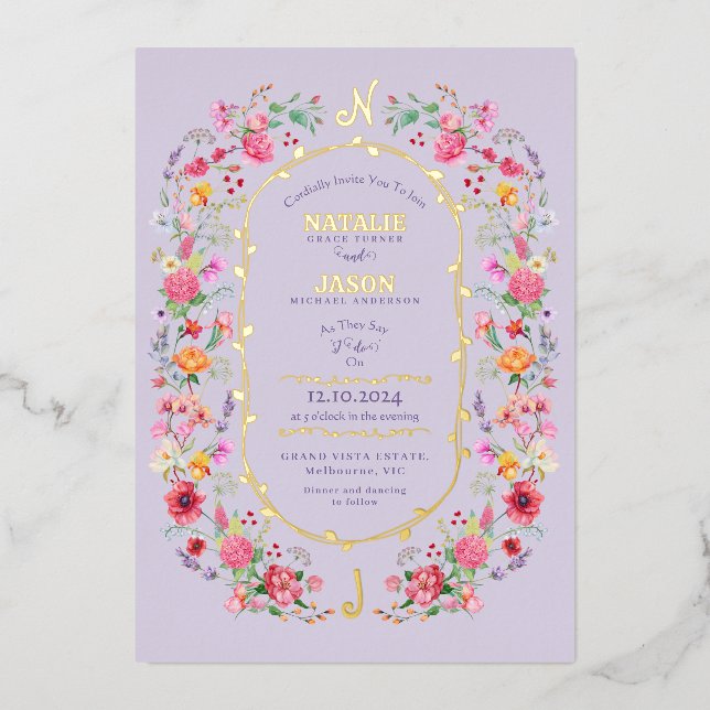 Invitation En Aluminium Elégant Fleur sauvage Meadow Printemps Jardin Mari (Recto)
