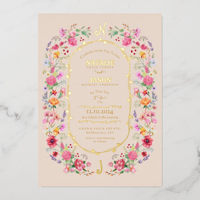 Invitation En Aluminium Elégant Fleur sauvage Meadow Printemps Jardin Mari (Recto)