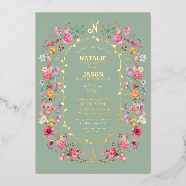 Invitation En Aluminium Elégant Fleur sauvage Meadow Printemps Jardin Mari (Recto)