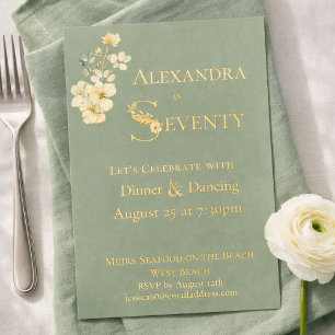 Invitation En Aluminium Élégant floral aquarelle bleu-vert 70e anniversair