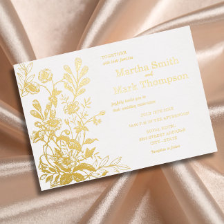 Invitation En Aluminium Élégant floral botanique doré vintage