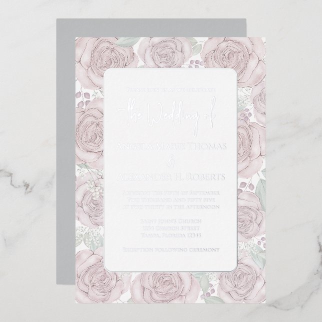 Invitation En Aluminium Elégant floral Dusty Rose classique aquarelle (Recto/Verso)