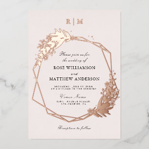 Invitation En Aluminium élégant floral et calligraphie rose gold 