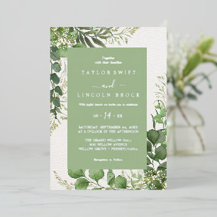 Invitation En Aluminium Élégant Floral Marin   Mariage VERT feuille d'arge