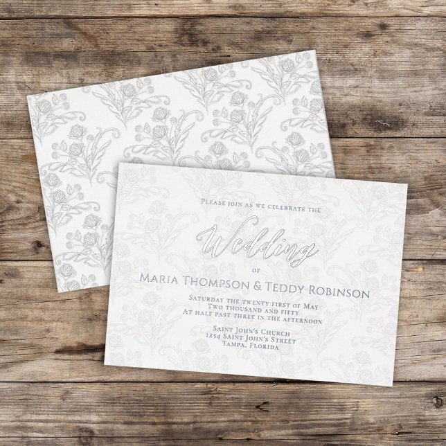 Invitation En Aluminium Élégant Floral Simple Foliage Script de calligraph (Créateur téléchargé)