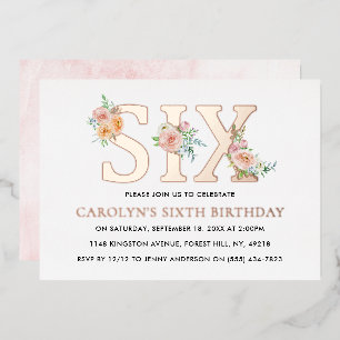 Invitation En Aluminium Élégant Floral SIX 6e anniversaire Real