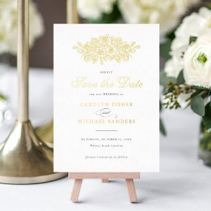 Invitation En Aluminium Élégant floral vintage botanique feuillu save date