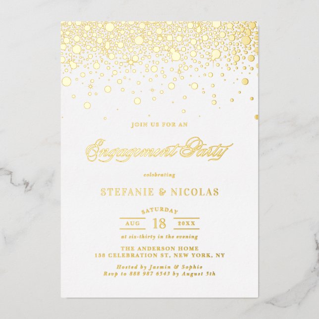 Invitation En Aluminium Élégant Foil Pressé Confetti Partie d'engagement (Recto)