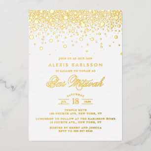 Invitation En Aluminium Elégant Fond Or Confetti Dots Bar Mitzvah
