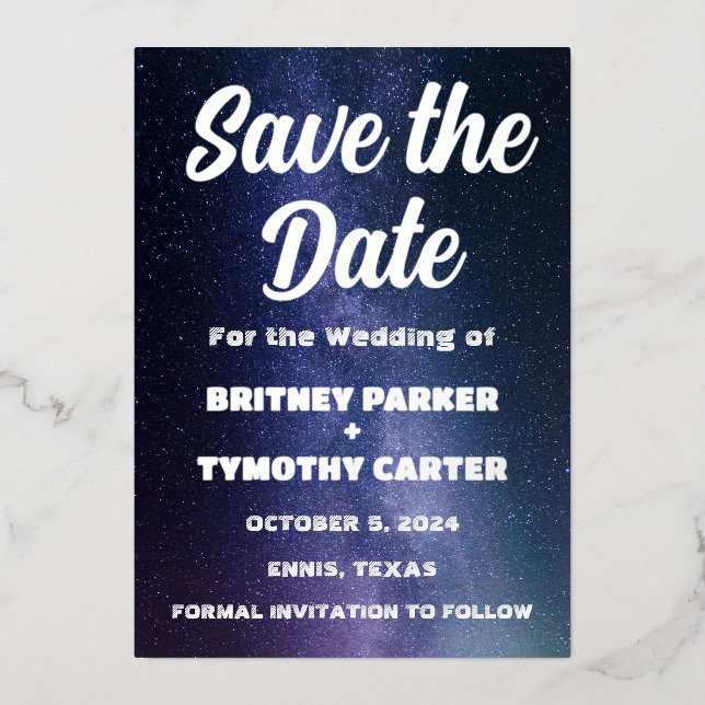 Invitation En Aluminium Élégant Galaxie Céleste QR Code Constellation (Recto)