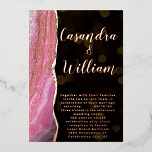 Invitation En Aluminium Elégant Galaxy Agate Géode rose et Mariage or