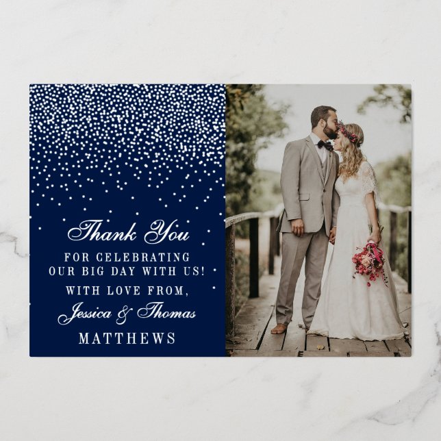 Invitation En Aluminium Elégant Glam Confetti Mariage Photo Merci Real (Recto)
