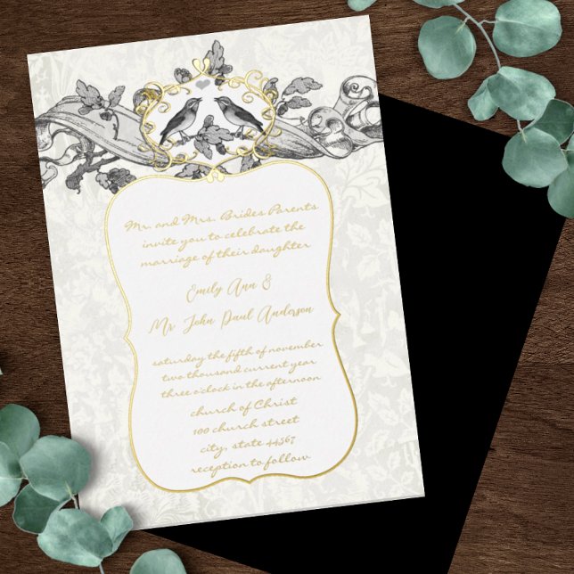 Invitation En Aluminium Elégant Gold Black & Grey Forest Grove Mariage (Créateur téléchargé)