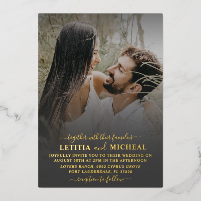 Invitation En Aluminium Elegant Gold Calligraphy Mariage photo (Recto)