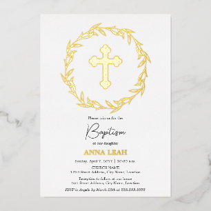 Invitation En Aluminium Elégant Gold Cross Baptism