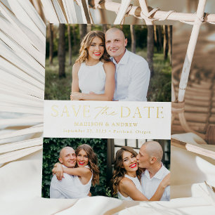 Invitation En Aluminium Elegant Gold Foil 3 Photo Enregistrer la date