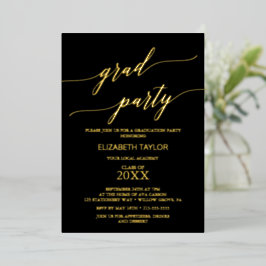 Invitation En Aluminium Elegant Gold Foil | Black Graduation Party