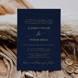 Invitation En Aluminium Élégant Gold Foil Calligraphie Marine Mariage offi