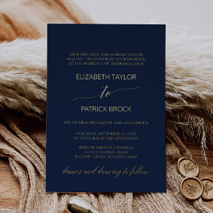 Invitation En Aluminium Élégant Gold Foil Calligraphie Marine Mariage offi