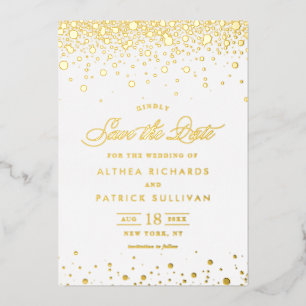 Invitation En Aluminium Elegant Gold Foil Confeti Dots Save the date