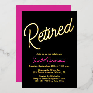 Invitation En Aluminium Elégant Gold Foil rose Black Retraite Party