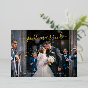 Invitation En Aluminium Elégant Gold Modern Photo Réception de mariage