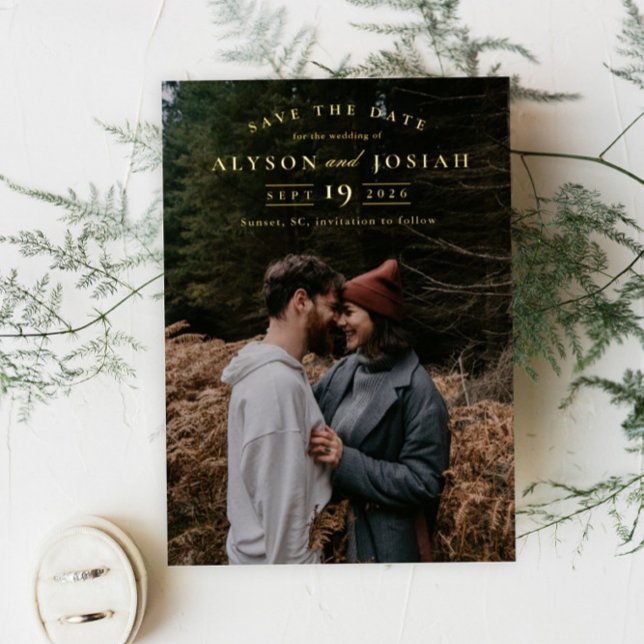 Invitation En Aluminium Elegant Gold Photo Enregistrer la date (Créateur téléchargé)