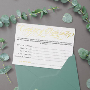 Invitation En Aluminium Élégant Gold Swirls Certificat d'authenticité