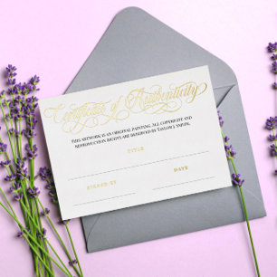 Invitation En Aluminium Élégant Golden Swirls Certificat d'authenticité