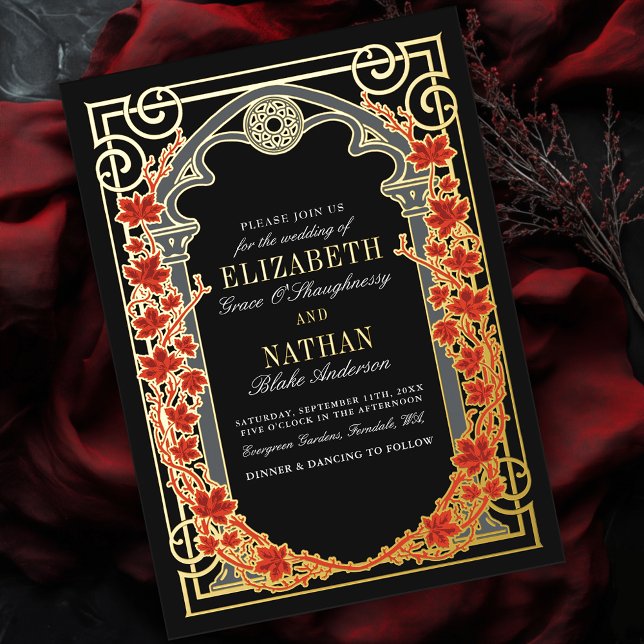 Invitation En Aluminium Elegant Gothic Autumn Cathedral Frame Wedding  (Créateur téléchargé)