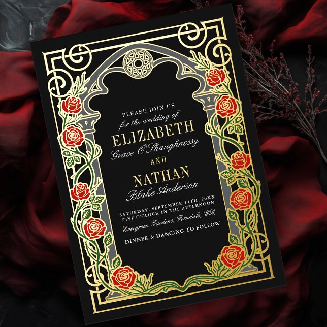 Invitation En Aluminium Elegant Gothic Roses Cathedral Frame Wedding  (Créateur téléchargé)