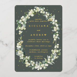 Invitation En Aluminium Elégant Gris Vert Snowberry+Eucalyptus Mariage