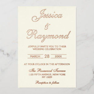 Invitation En Aluminium Élégant ivoire et Rose Mariage or