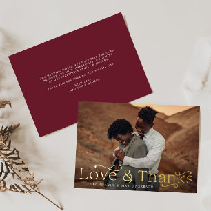 Invitation En Aluminium Elegant Love and Thanks Burgundy Photo Mariage