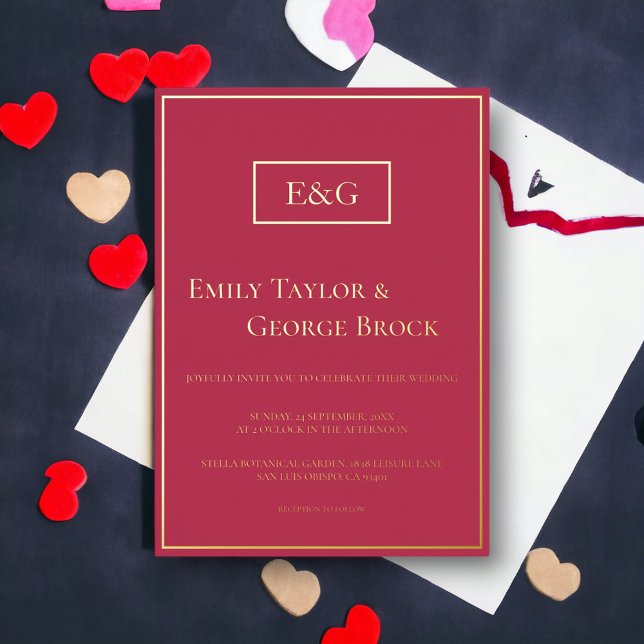 Invitation En Aluminium Elégant Luxury Gold Script Magenta Modern Mariage (Créateur téléchargé)