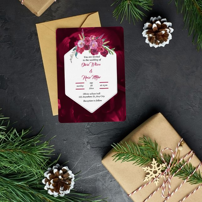 Invitation En Aluminium élégant magenta rose Mariage or (Créateur téléchargé)