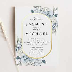Invitation En Aluminium Elégant Mariage à cadre bleu bleu floral