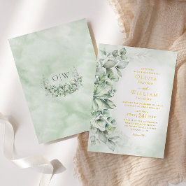 Invitation En Aluminium Elégant Mariage à huile or Eucalyptus Aquarelle