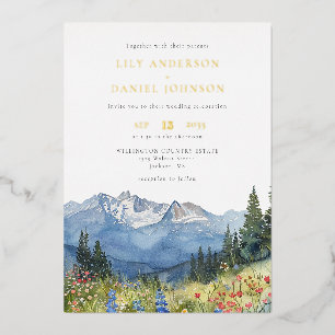 Invitation En Aluminium Élégant mariage à l'aquarelle de montagne de fleur