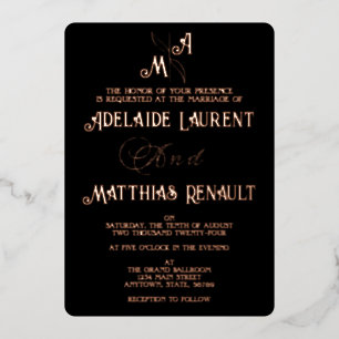 Invitation En Aluminium Élégant Mariage à rayures en or noir et blanc