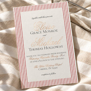 Invitation En Aluminium Élégant Mariage à Rayures Rouges Script Ancien Arg