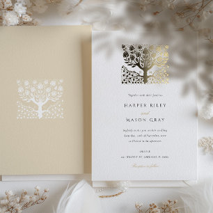 Invitation En Aluminium Élégant Mariage Arbre Amour Beige Ivoire