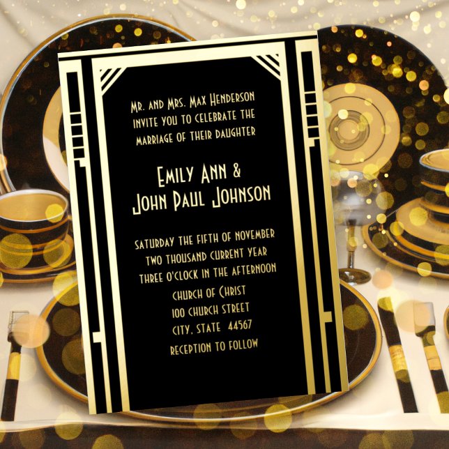 Invitation En Aluminium Élégant Mariage Art Déco Gold (Créateur téléchargé)