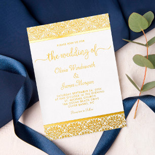 Invitation En Aluminium Elégant Mariage blanc à huile d'or Damask