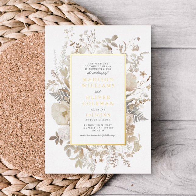 Invitation En Aluminium Elégant Mariage blanc de cadre à fleurs Terre VRAI (Créateur téléchargé)