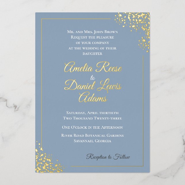Invitation En Aluminium Elégant Mariage bleu Dusty (Recto)